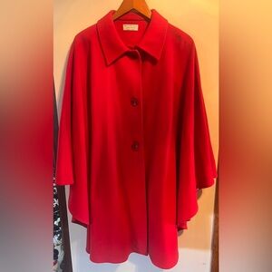 Jimmy Hourihan Red Wool and Cashmere  Button-Up Cape Coat made in Ireland, 39"L